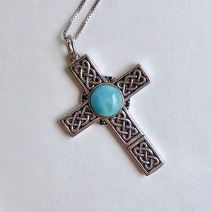 Southwestern Style Larimar Cross Necklace 11 inch